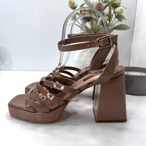 Nine West Teriss 3 Patent Strappy Ankle Strap Block Heel Shoes Women's US 7.5 M